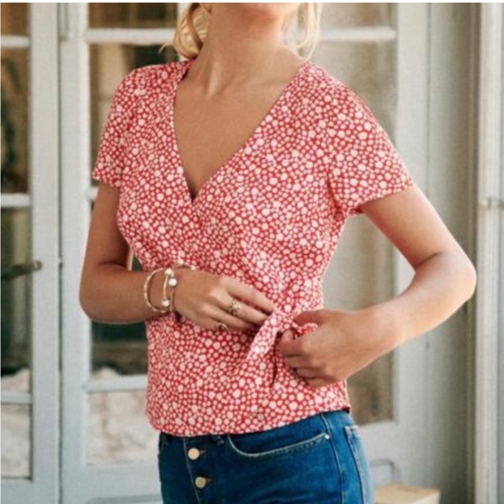 Sezane Red Floral Wrap Blouse
